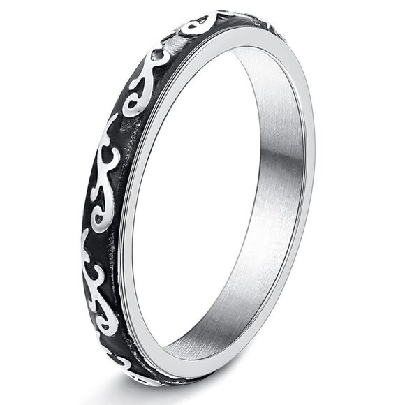 316L Stainless Silver Thin Ocean Wave Fidget Anxiety Stress Relieving Spin Ring - Picture 1 of 5